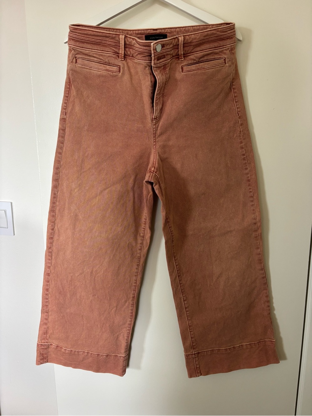 ANN TAYLOR Women's Rose-Pink High-Rise Wide Leg Jeans Size 10
